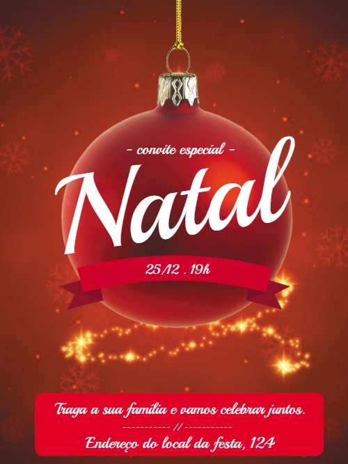 Convite de Natal com Bola Vermelha para Editar Online