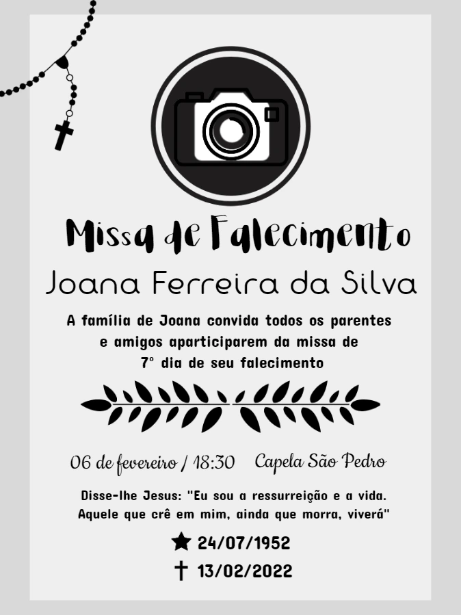 Convite Missa de 7º Dia com Foto para Editar Online