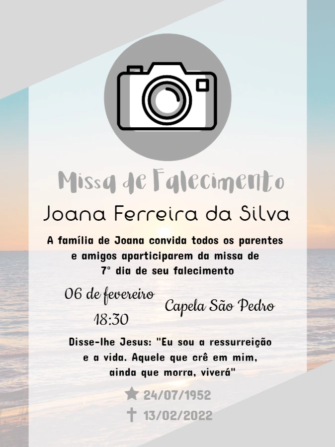 Convite Missa de 7º Dia com Foto para Editar Online