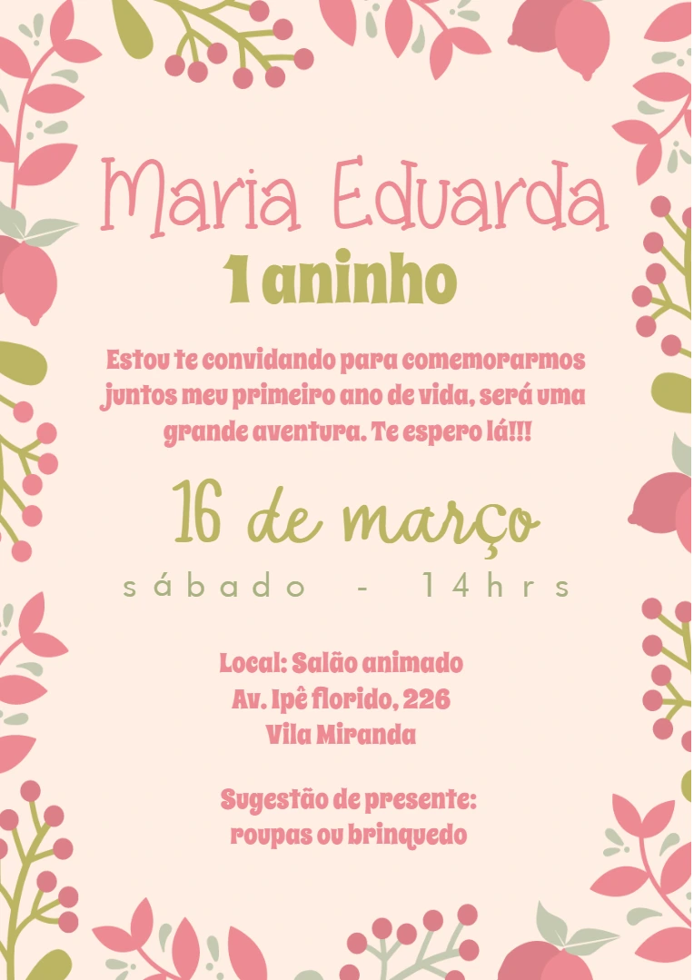 Convite Aniversário Jardim Encantado Floral para Editar