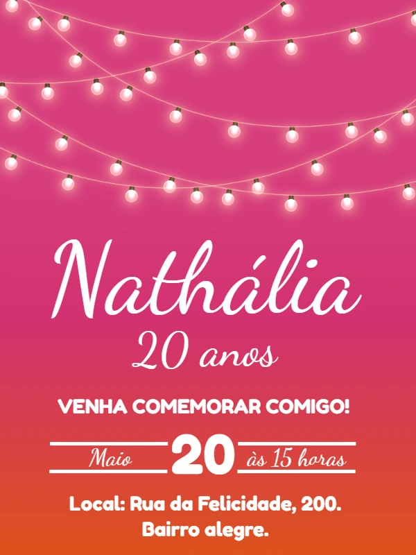 Convite de Aniversário com Luzes de Fada para Editar Online