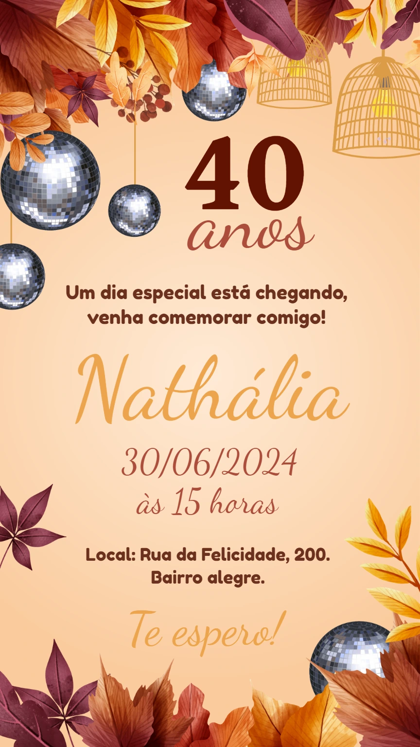 Convite de Aniversário Outono e Festa Disco para Editar Online