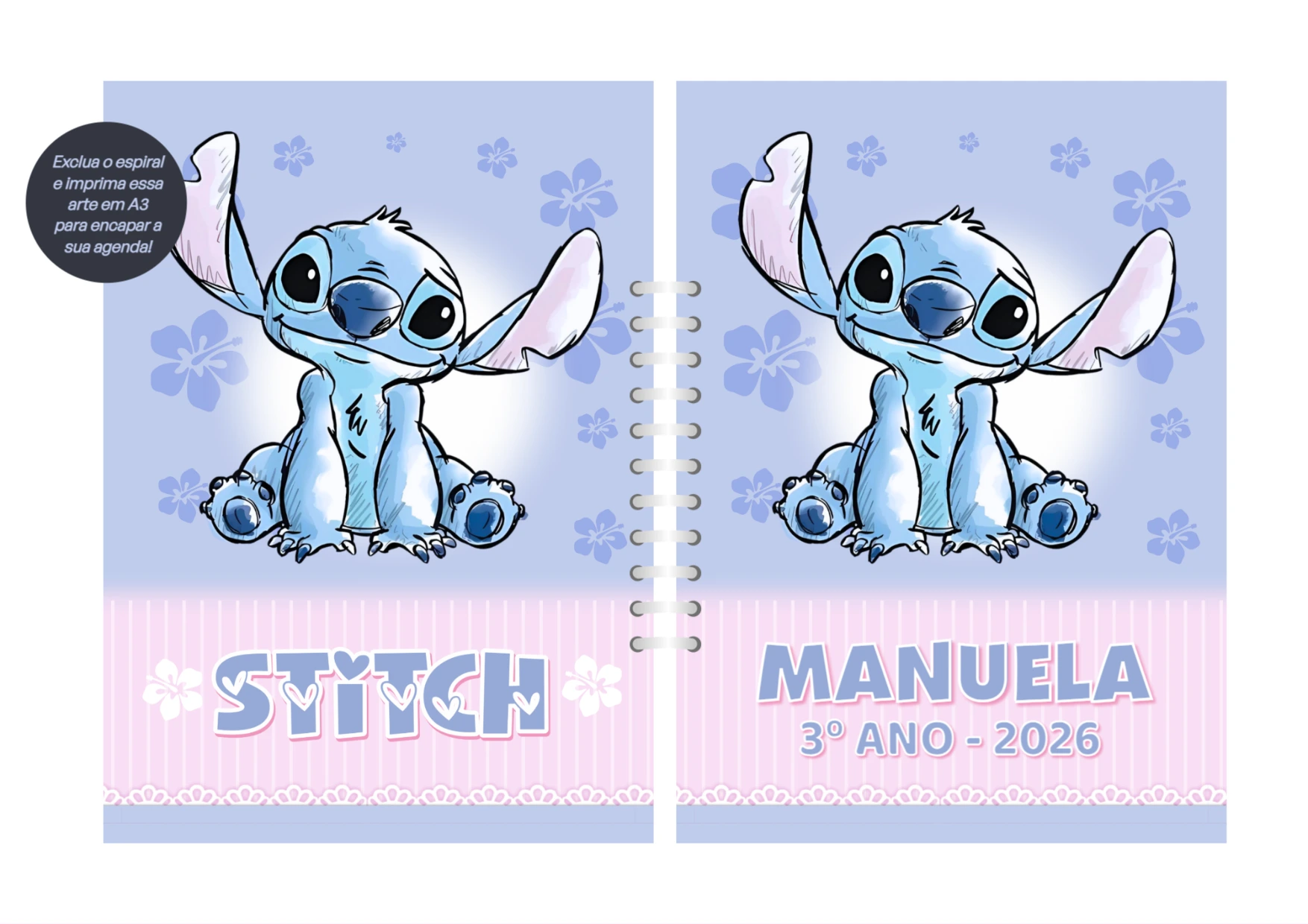 Capa de Agenda Stitch Personalizável para Editar Online