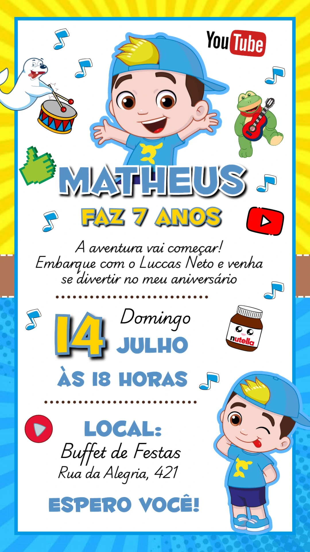 Convite de Aniversário Luccas Neto para Editar Online