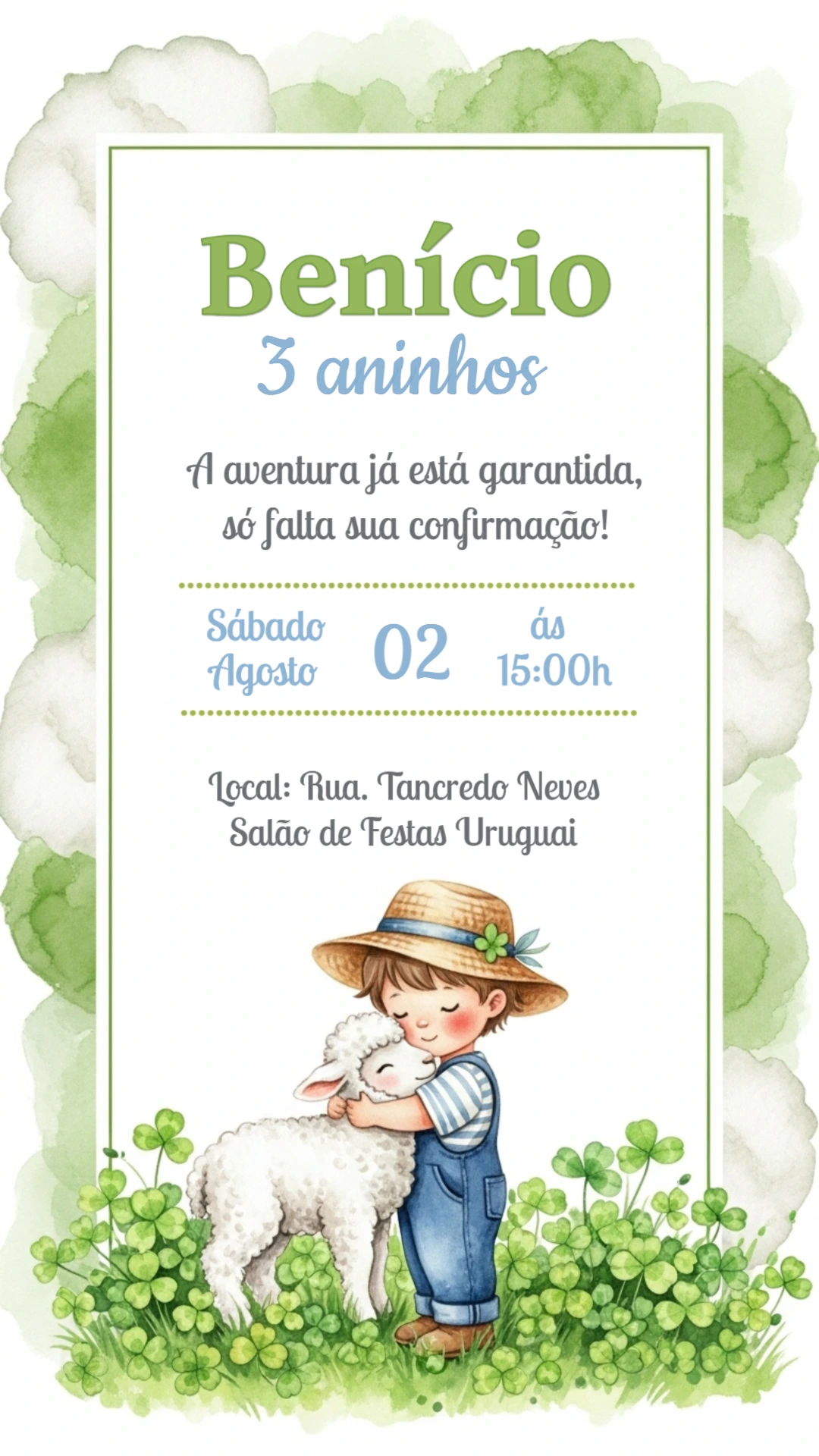 Convite Aniversário Fazendinha com Menino para Editar Online