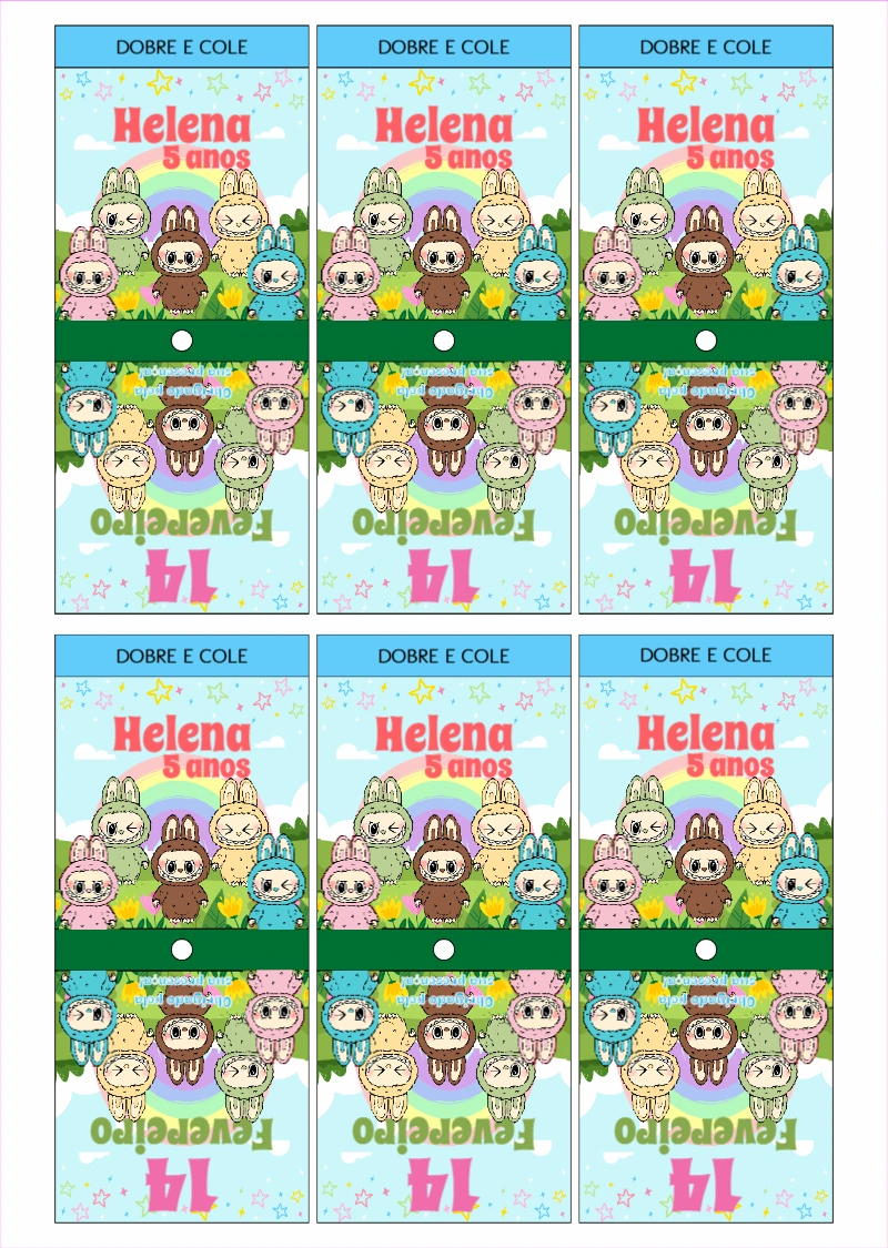Etiqueta de Aniversário Labubu Editável para Pirulito