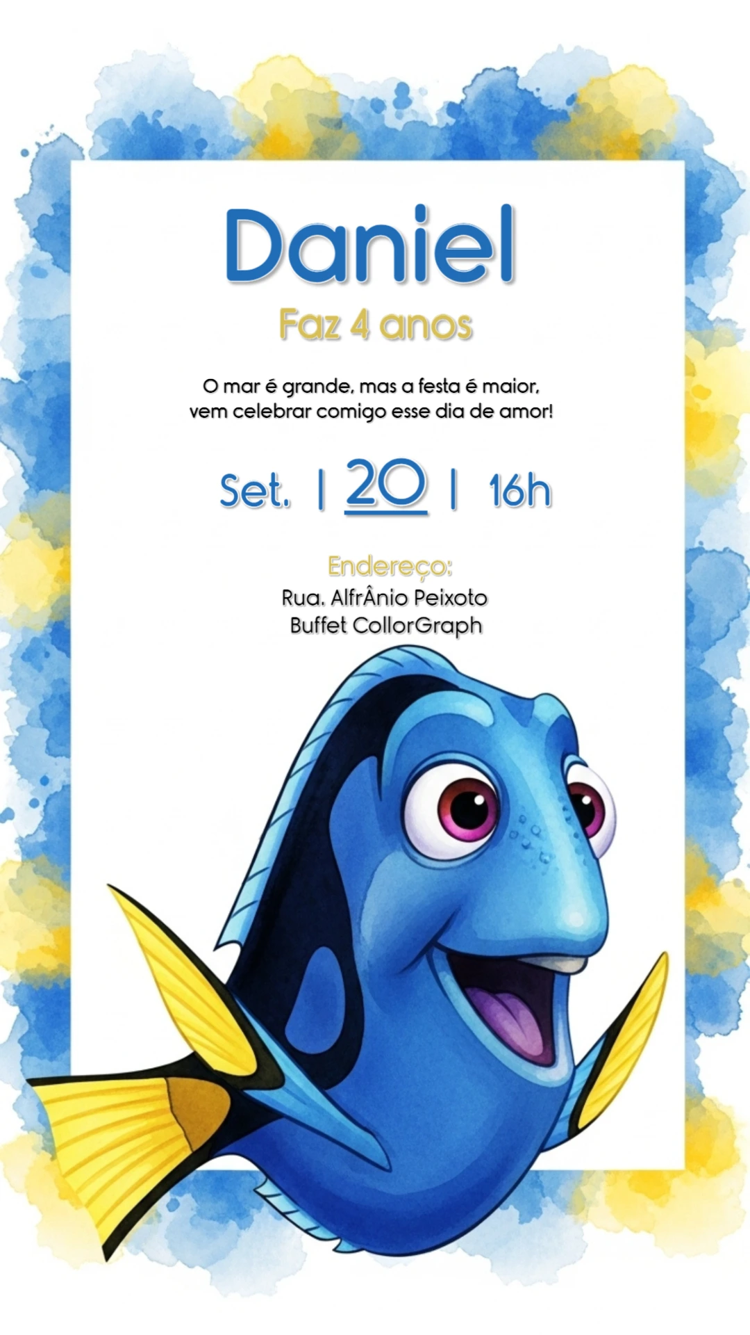 Convite de Aniversário Procurando Dory para Editar Online