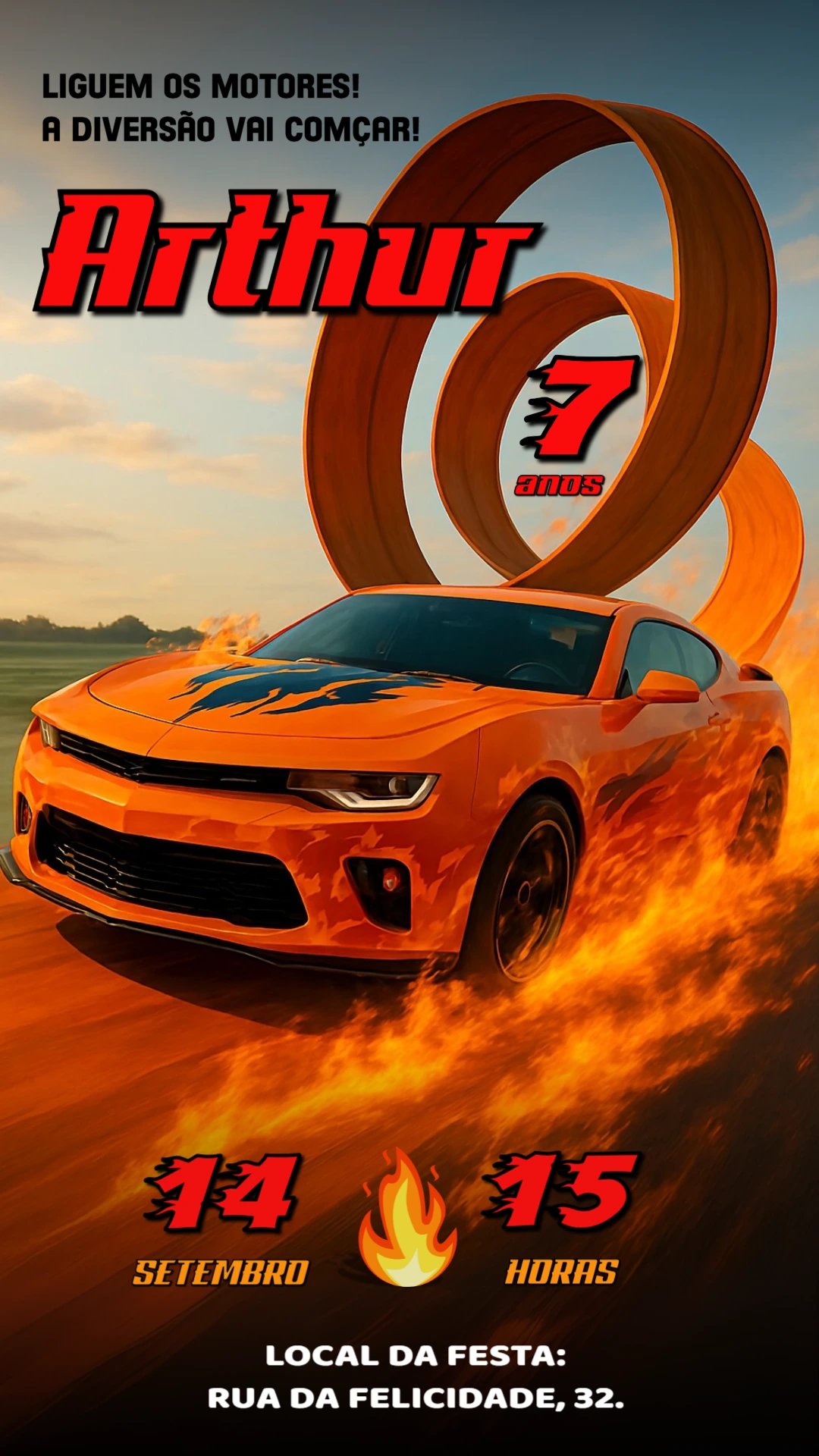 Convite de Aniversário Carros de Corrida para Editar Online