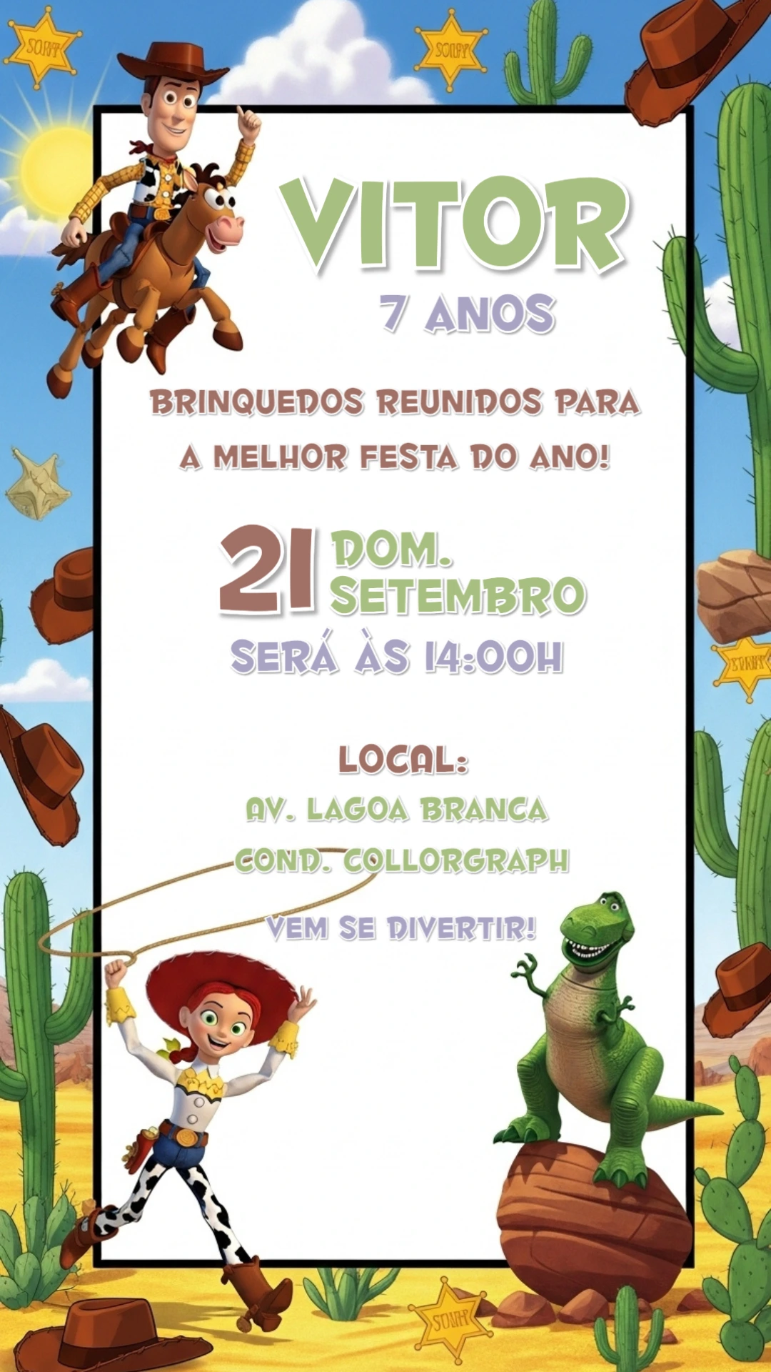 Convite de Aniversário Toy Story com Personagens para Editar