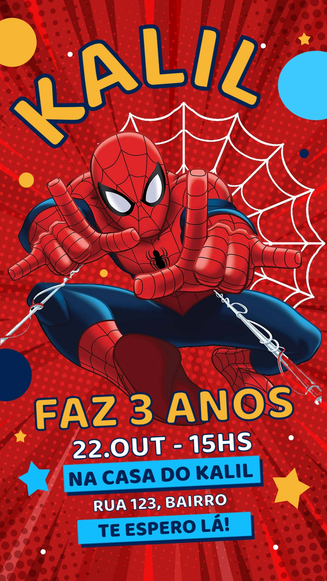 Convite Aniversário Homem Aranha para Editar Online