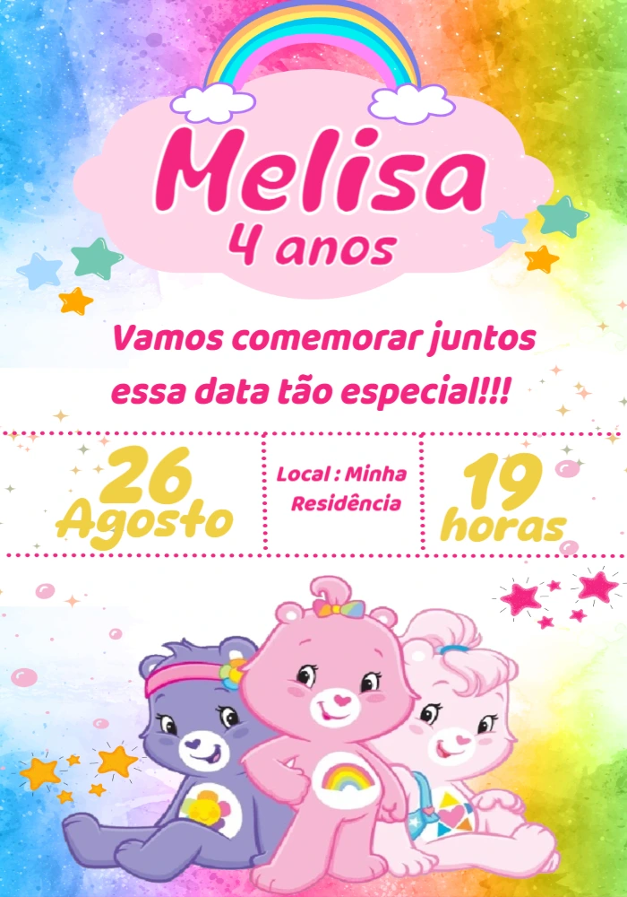 Convite Aniversário Ursinhos Carinhosos para Editar Online