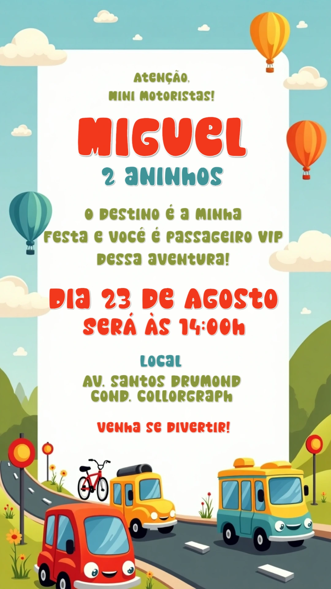Convite Aniversário Meios de Transporte para Editar Online