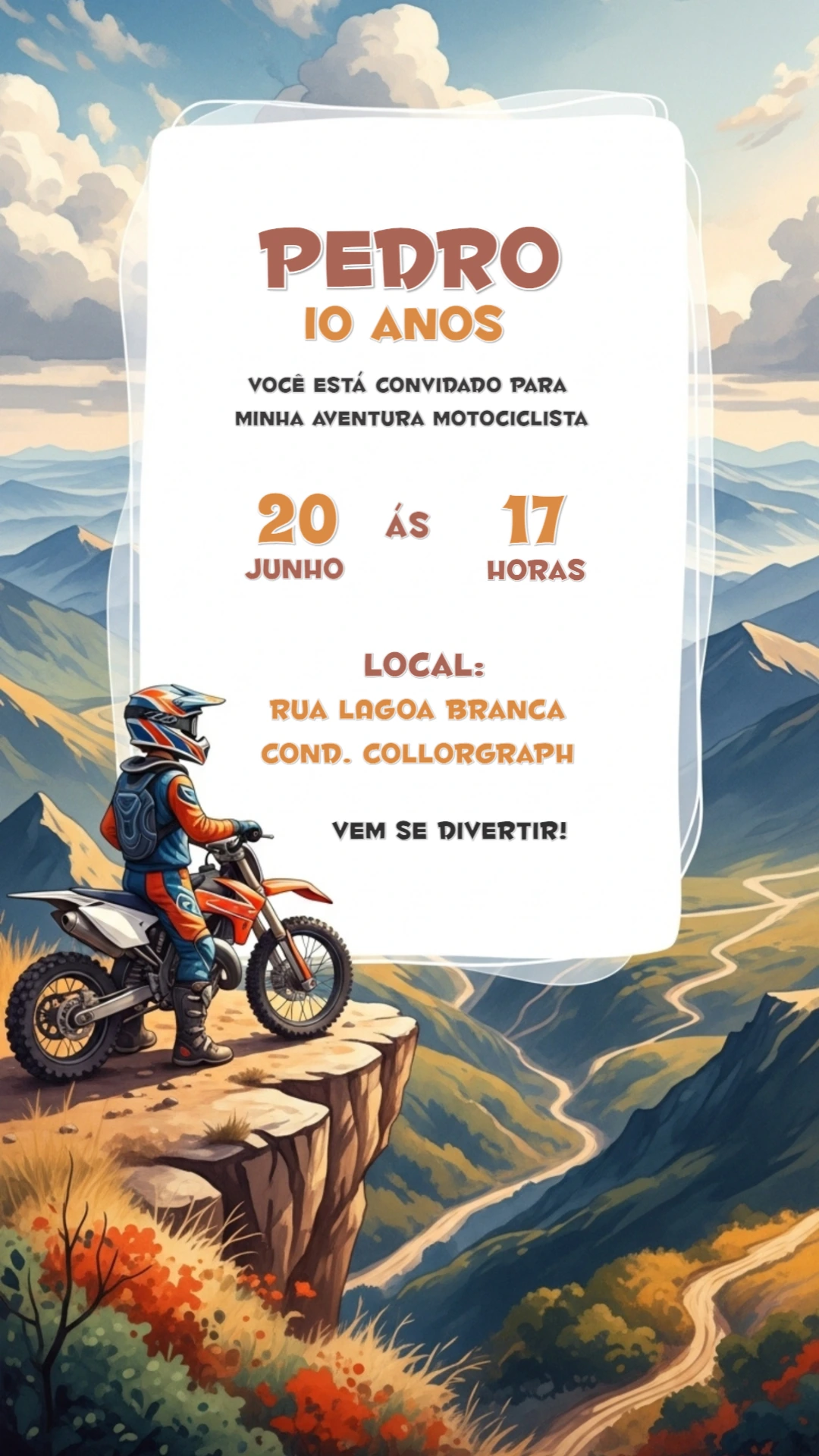 Convite Aniversário Motocross Aventura para Editar Online