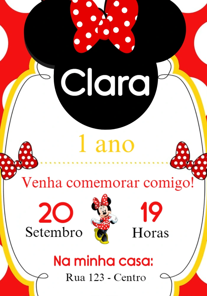 Convite Aniversário Minnie Vermelha para Editar Online