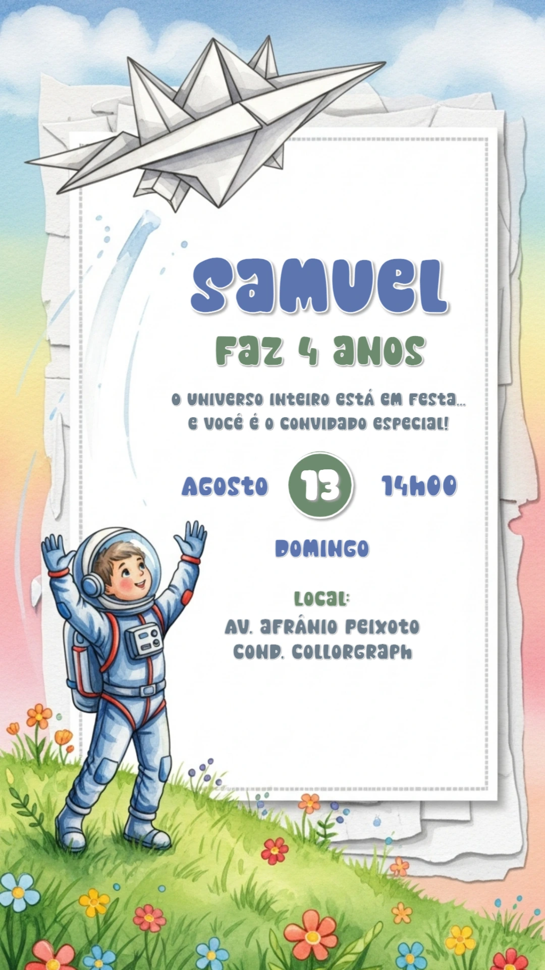 Convite de Aniversário Astronauta para Editar Online