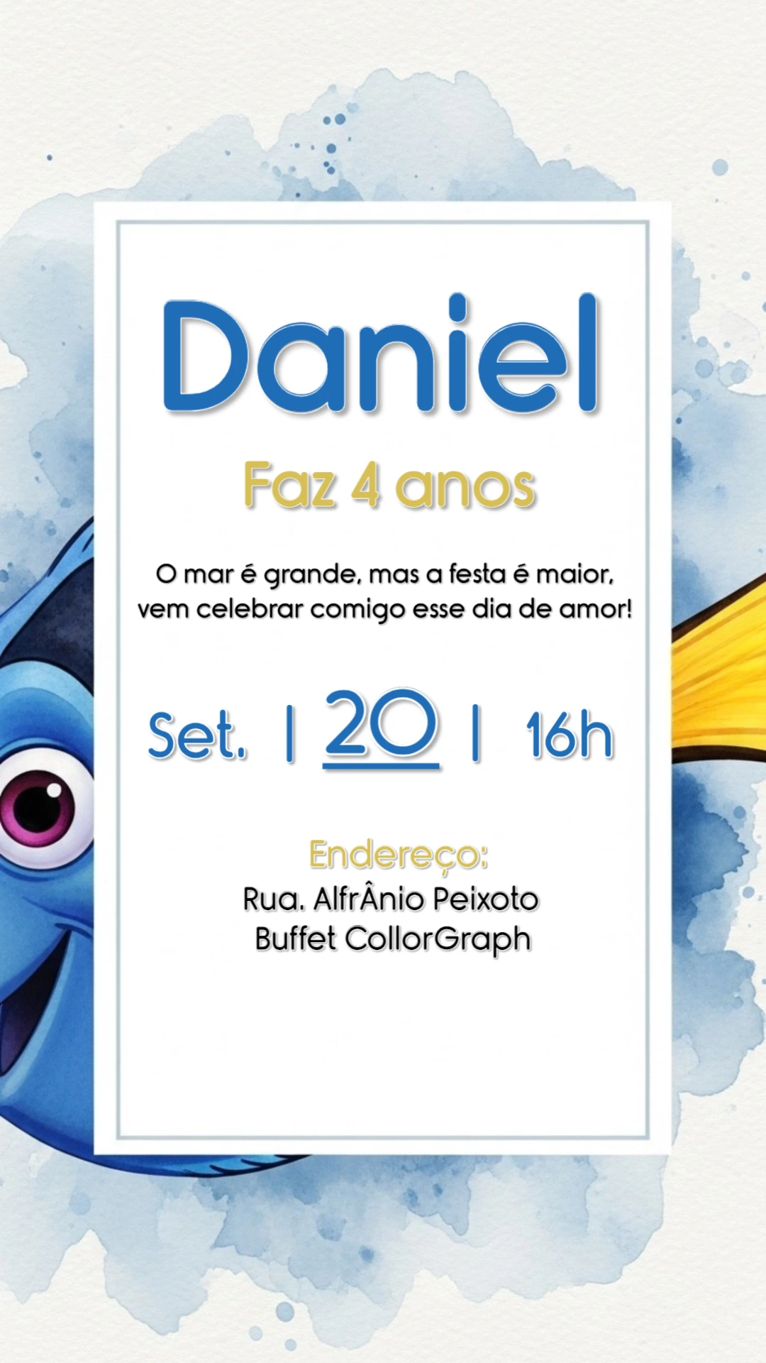 Convite Aniversário Procurando Dory e Nemo Editável Online