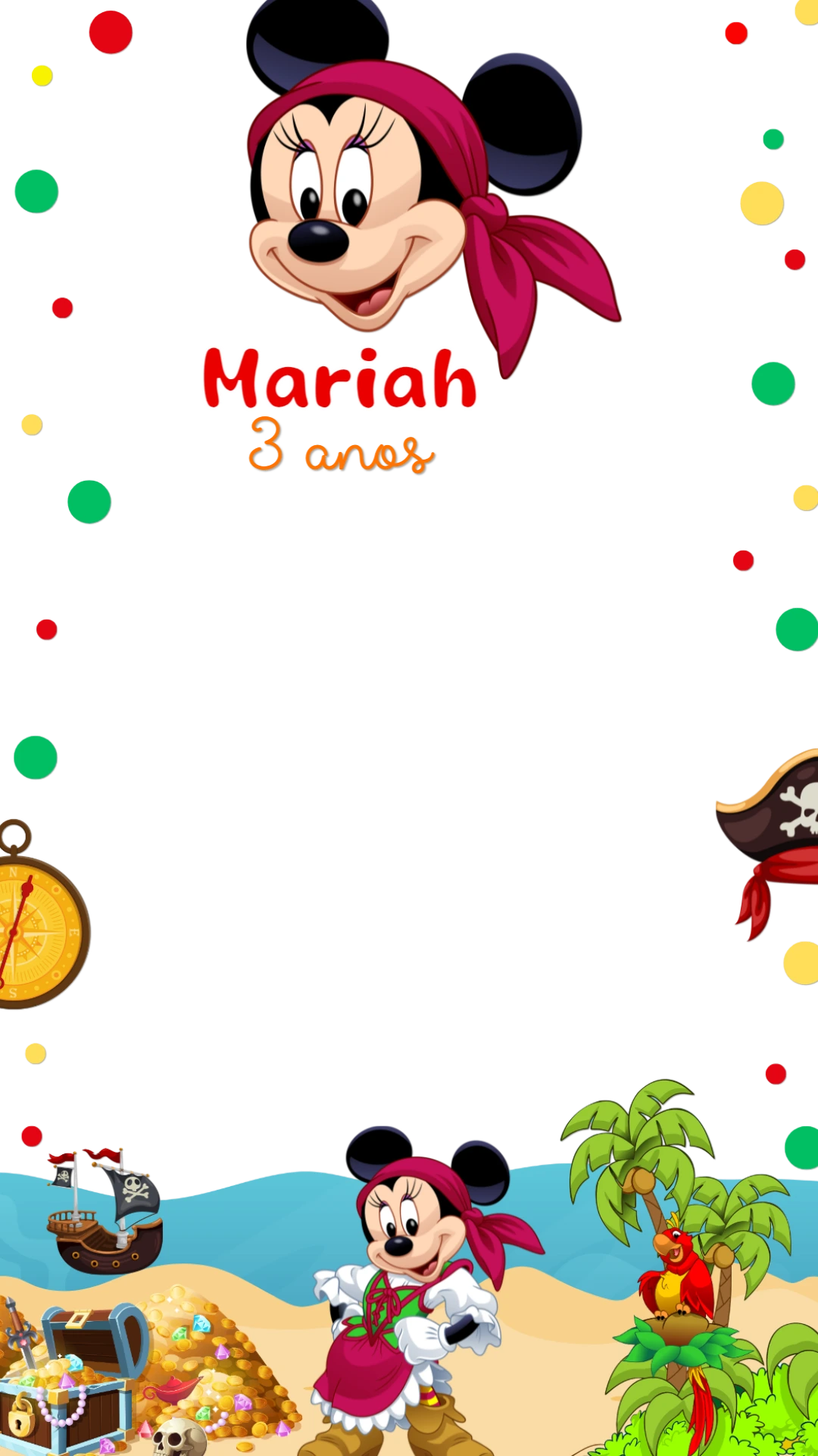Moldura Aniversário Minnie Pirata para Editar Online