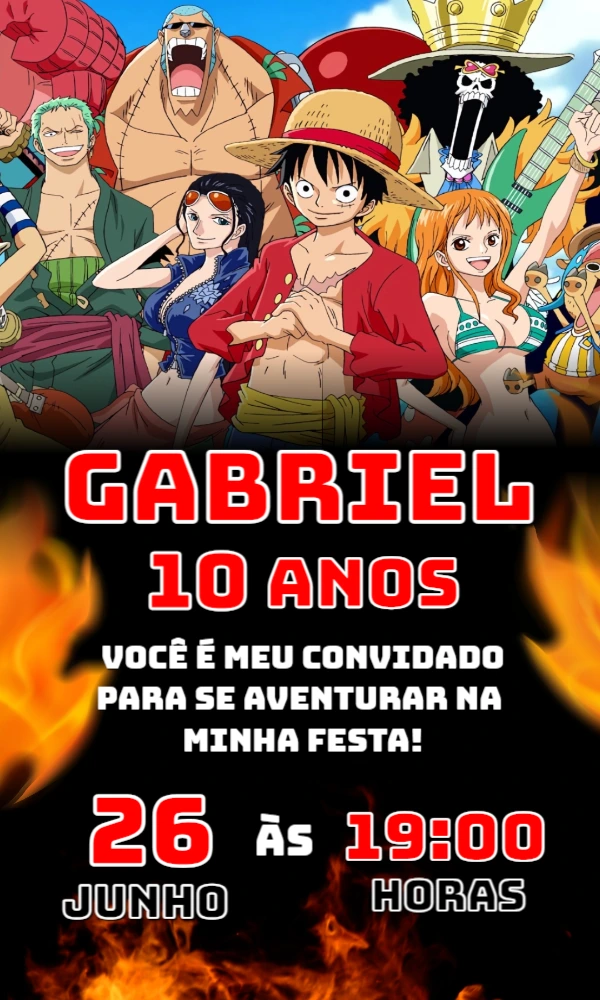 Convite Aniversário One Piece com a Tripulação para Editar Online