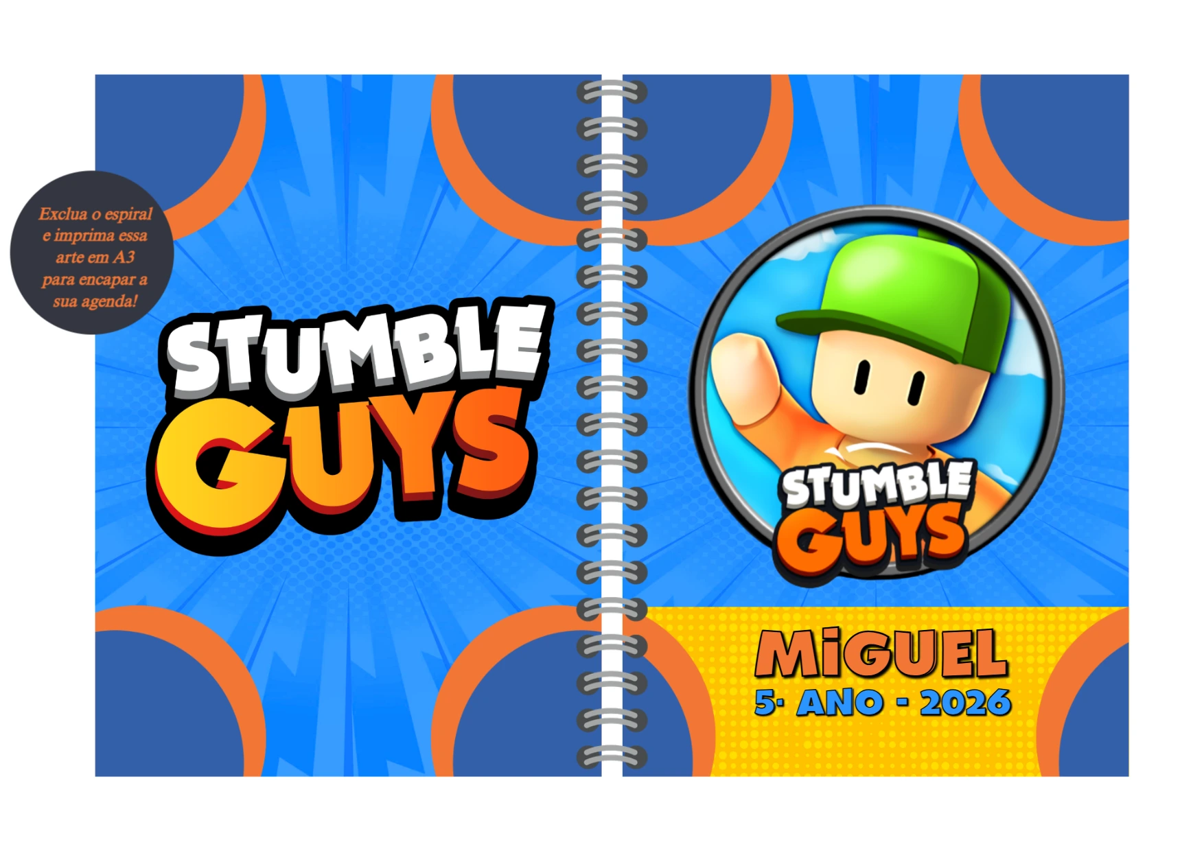 Capa de Agenda Stumble Guys com Personagens para Editar Online
