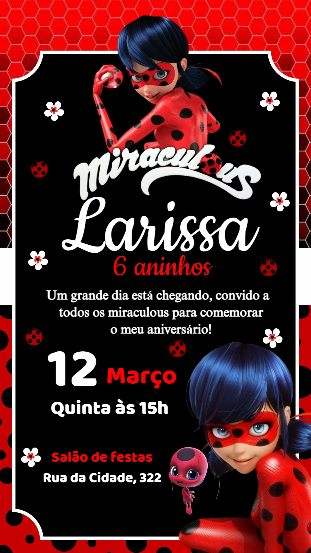 Convite de Aniversário Miraculous Ladybug para Editar Online