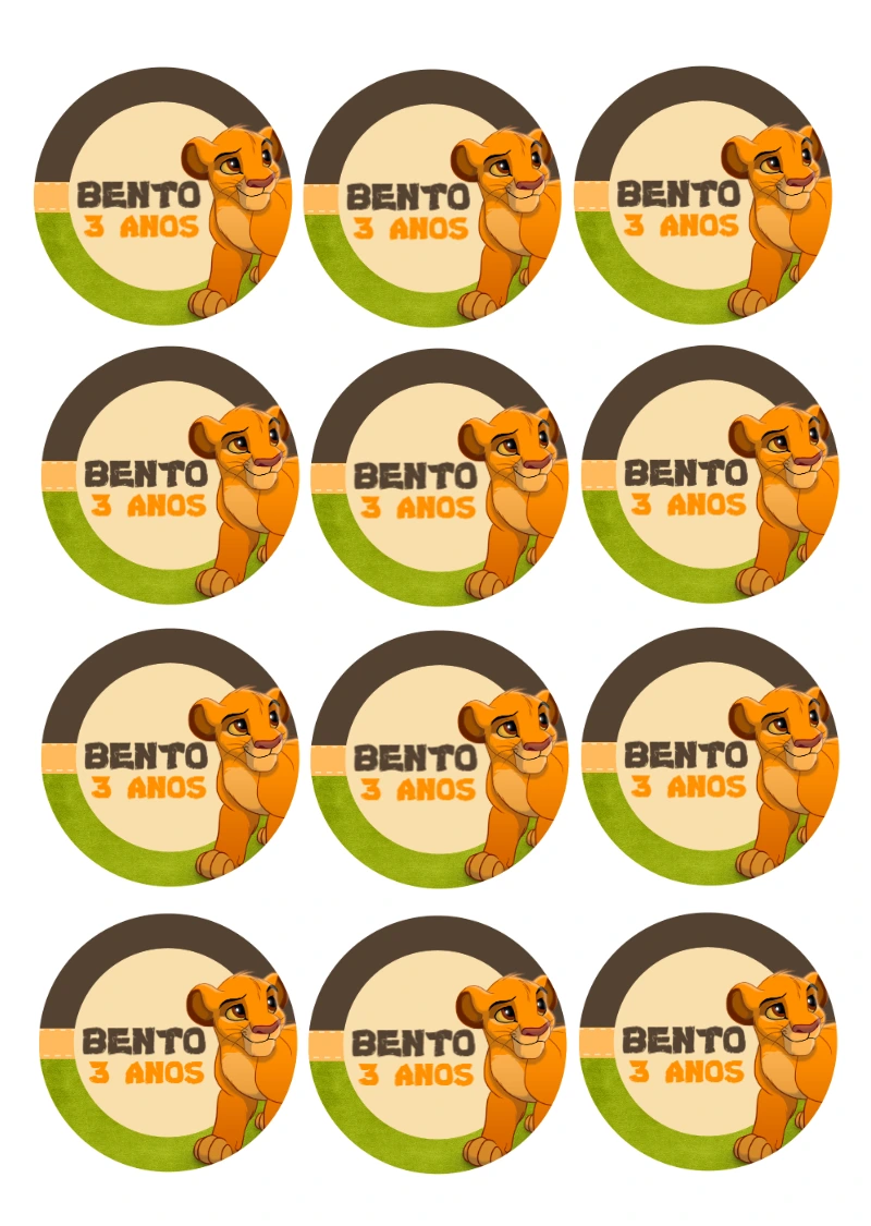 Adesivo Redondo Aniversário Rei Leão para Editar Online
