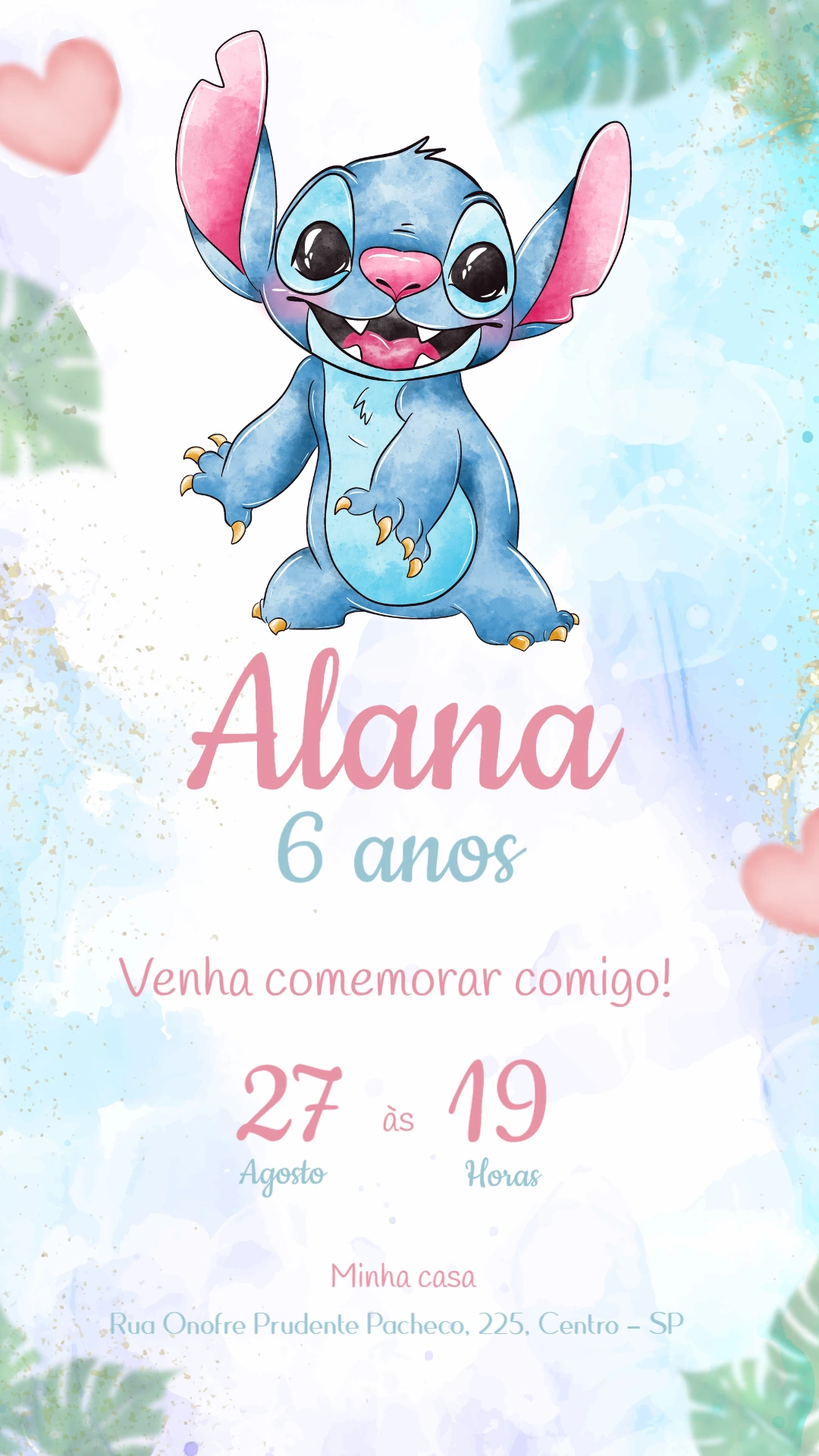 Convite de Aniversário Stitch para Editar Online e Imprimir
