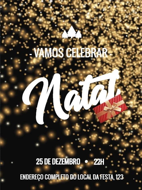 Convite de Natal Elegante com Brilho Dourado para Editar
