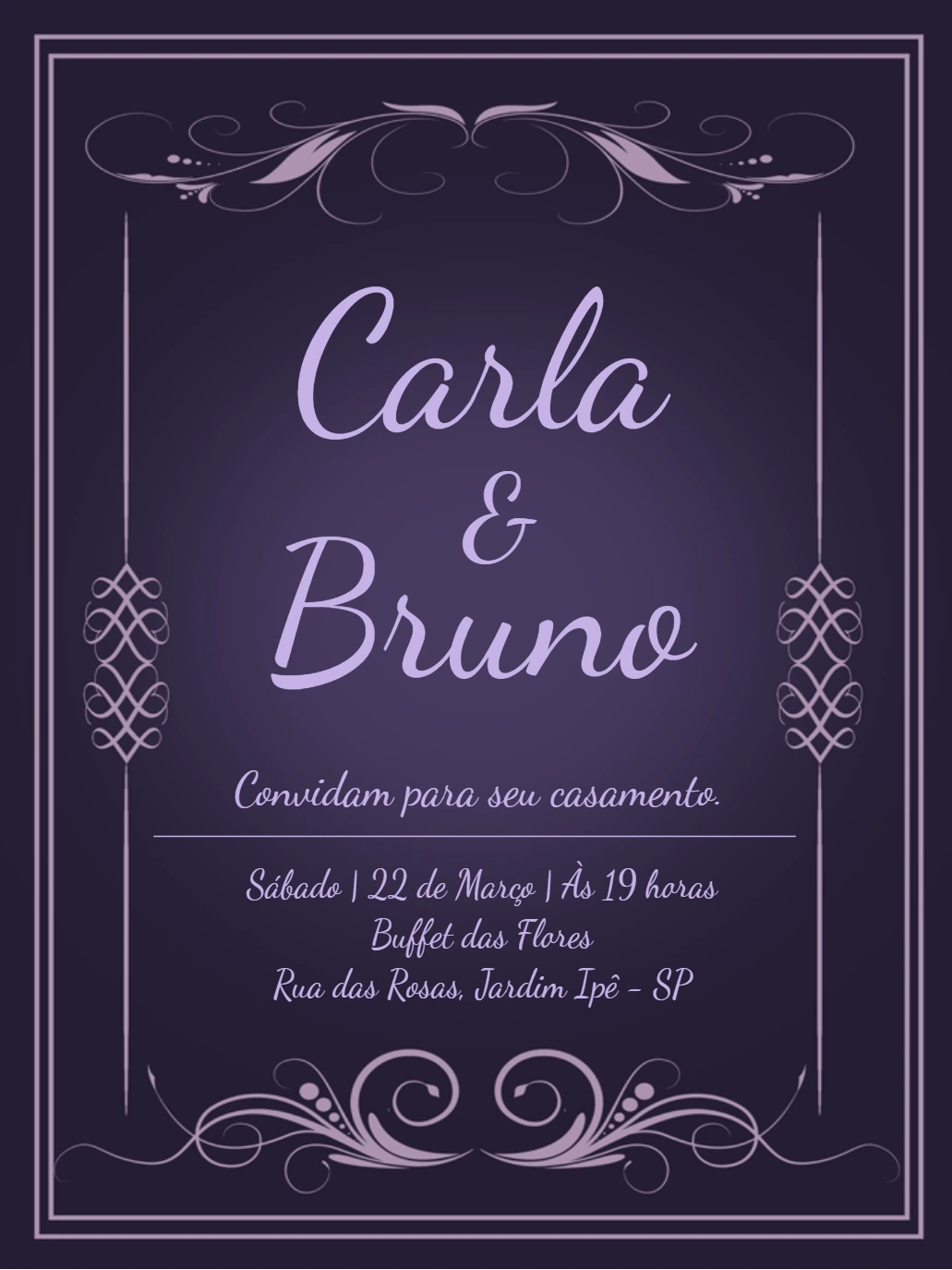 Convite de Casamento Elegante com Arabescos para Editar Online