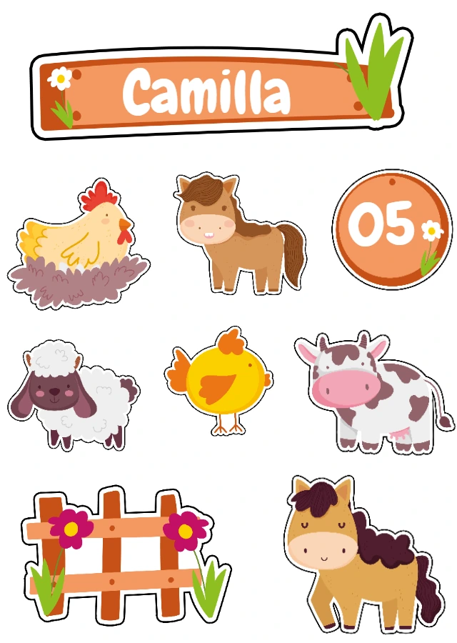 Topo de Bolo Fazendinha Editável com Animais para Imprimir