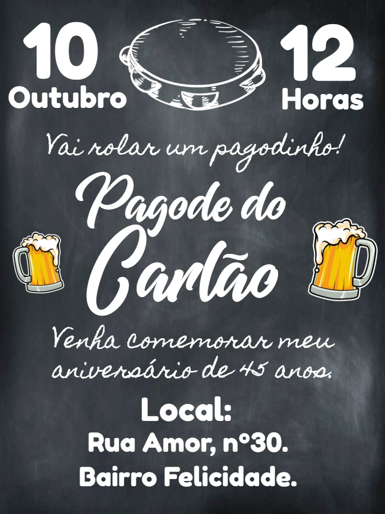Convite de Aniversário Pagode Estilo Lousa para Editar Online