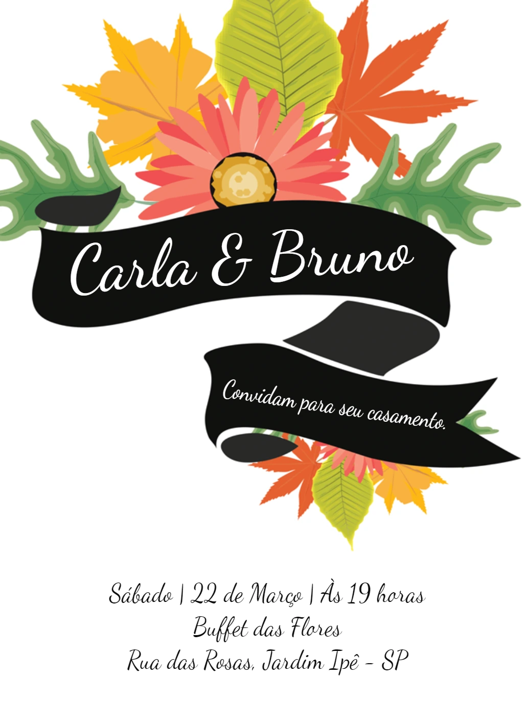 Convite de Casamento Outono com Folhas para Editar Online
