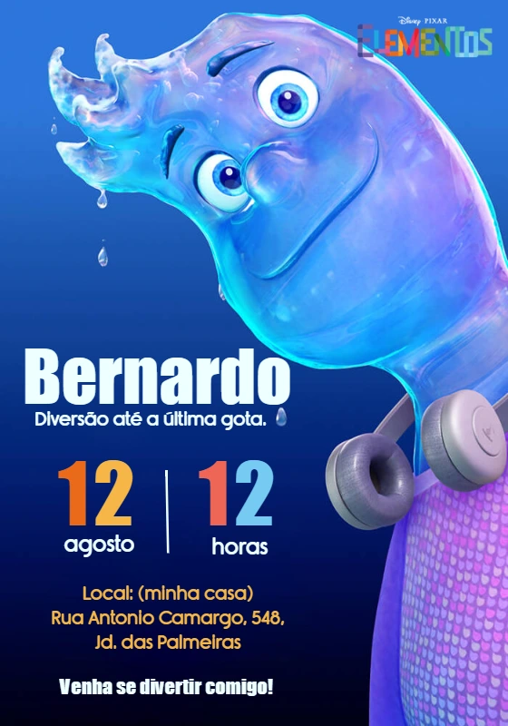 Convite de Aniversário Elementos Disney Pixar Editável Online