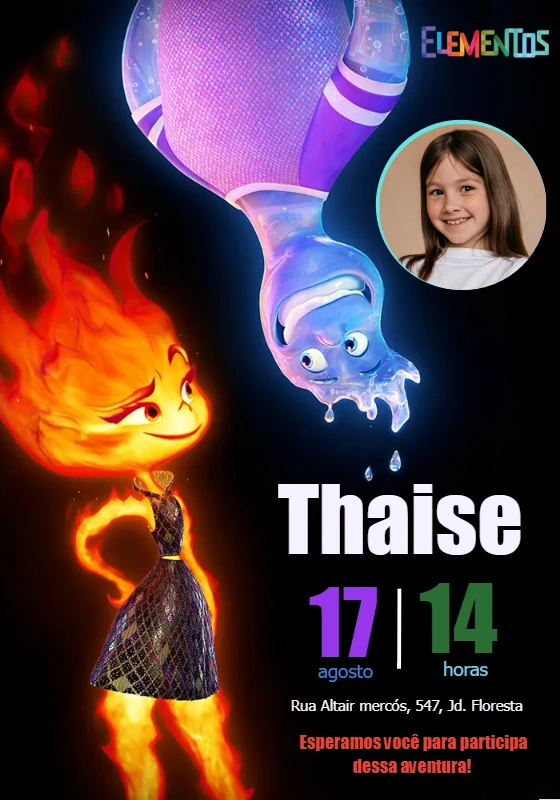 Convite de Aniversário Elementos com Foto para Editar Online