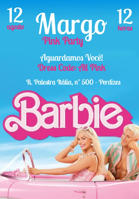 Convite Aniversário Barbie Filme para Editar Online