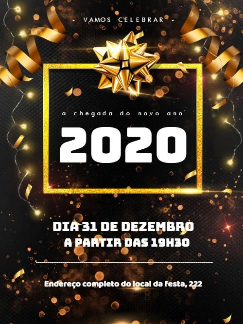 Convite de Réveillon Dourado Elegante para Editar Online