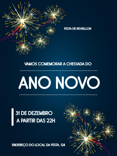 Convite de Réveillon com Fogos de Artifício para Editar Online