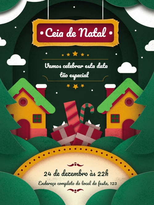 Convite de Natal com Vilarejo Ilustrado para Editar Online