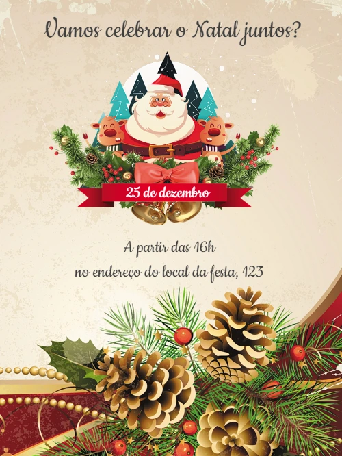 Convite de Natal Rústico com Papai Noel para Editar Online