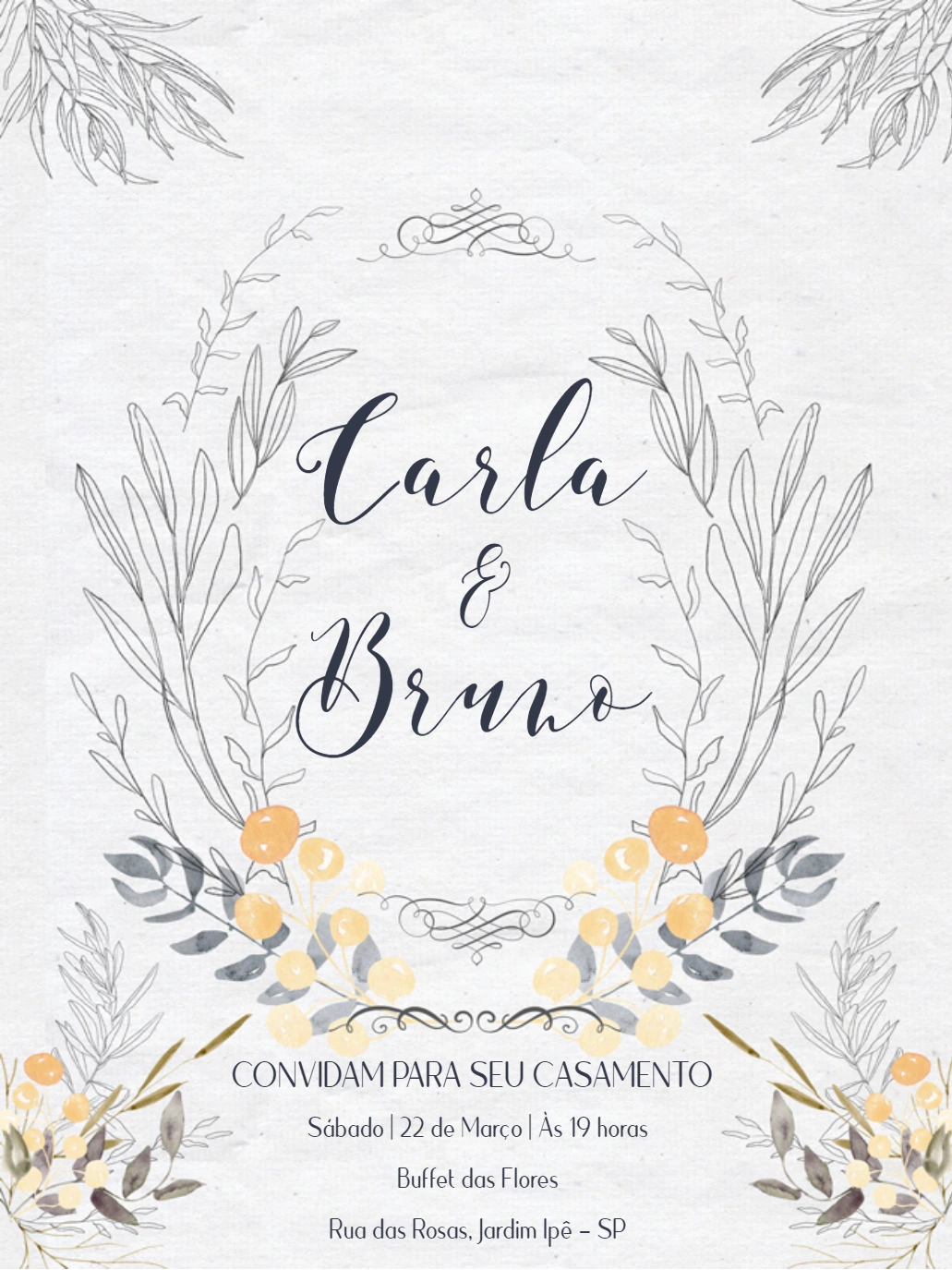Convite de Casamento Floral Rústico para Editar Online