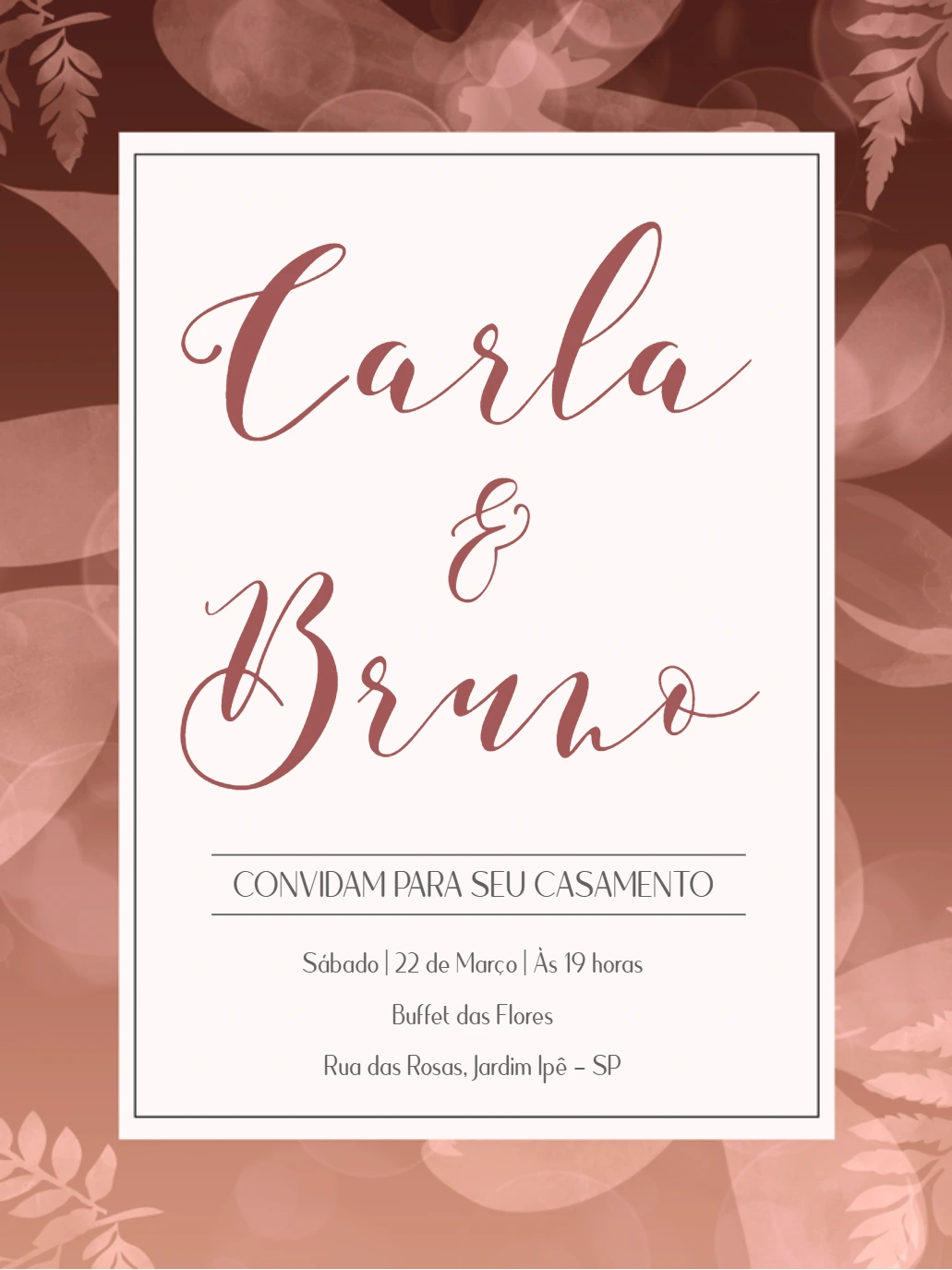 Convite de Casamento Floral Rosé Elegante para Editar Online