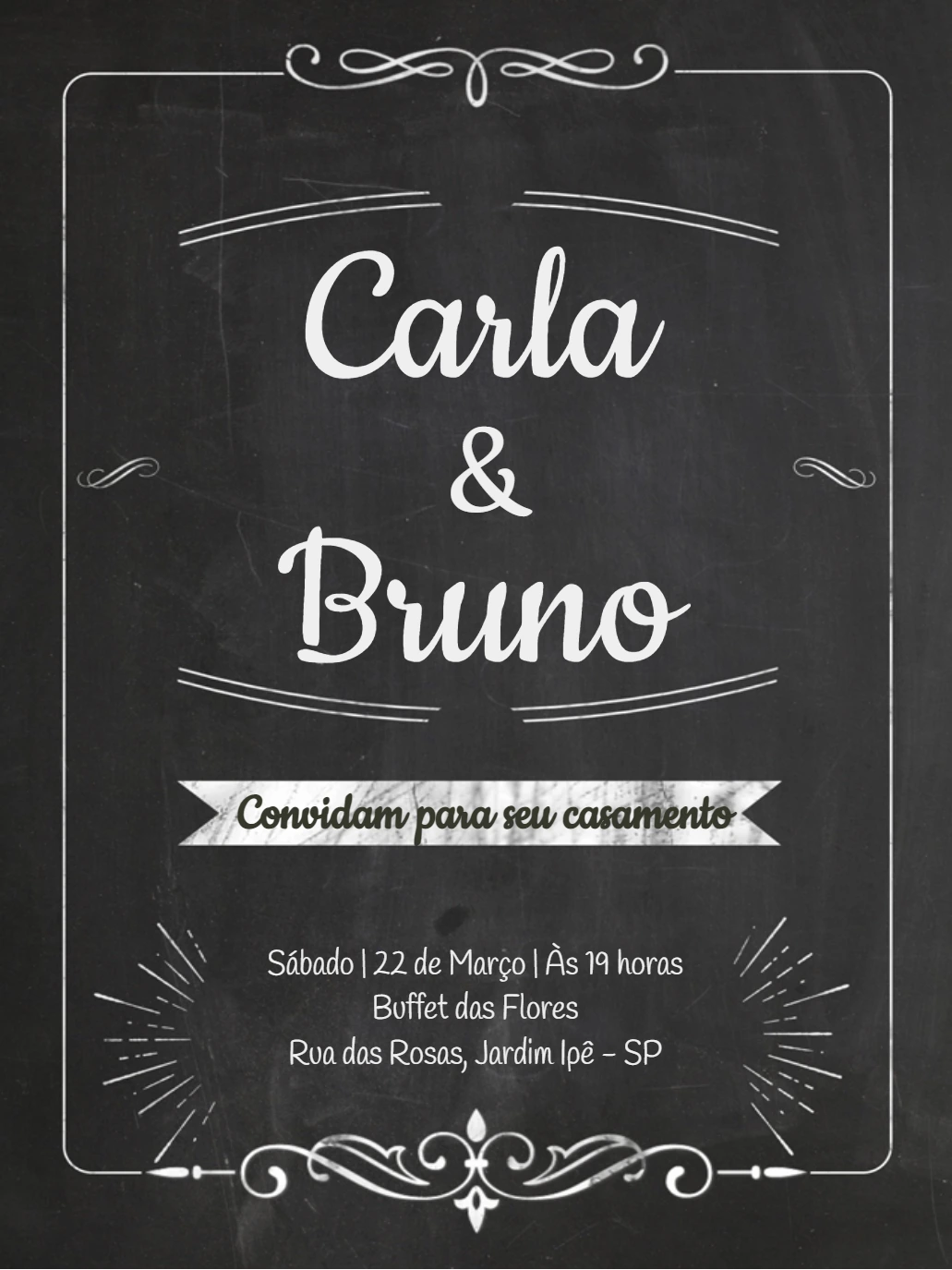 Convite de Casamento Chalkboard para Editar Online