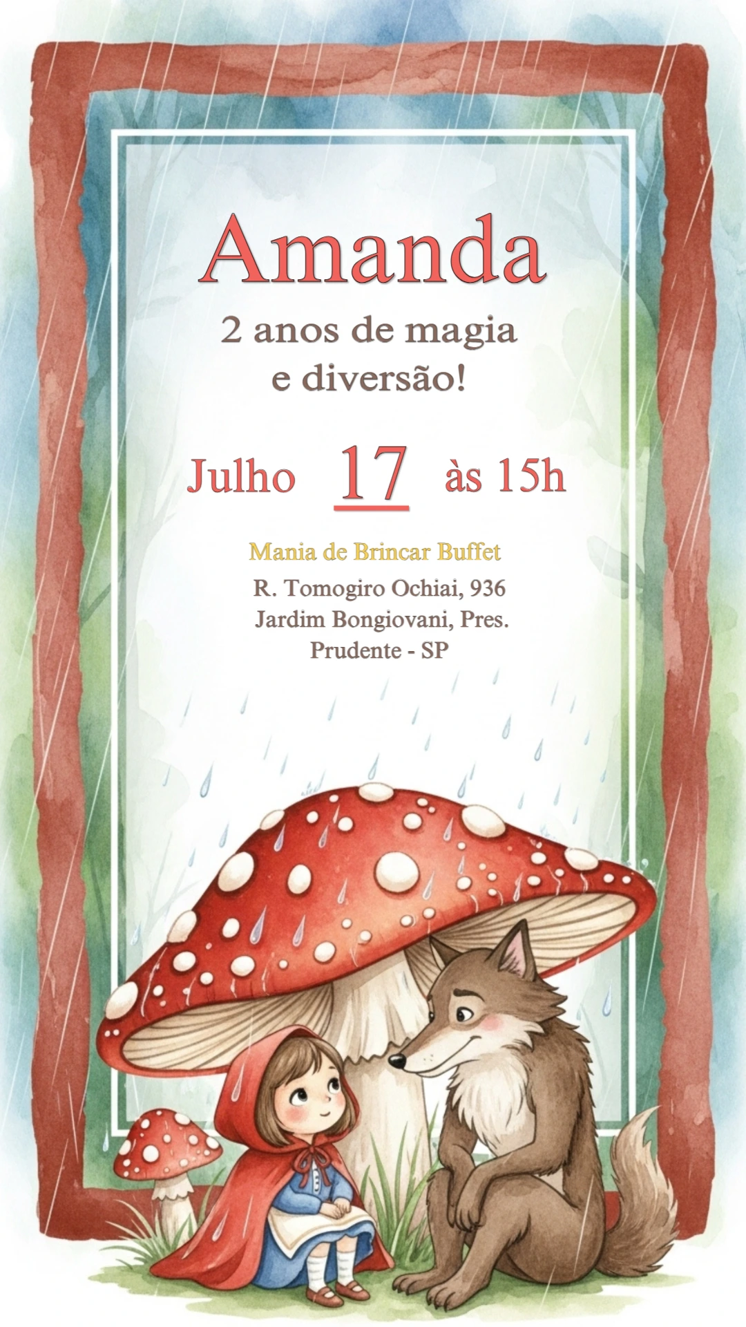 Convite Aniversário Chapeuzinho Vermelho para Editar Online