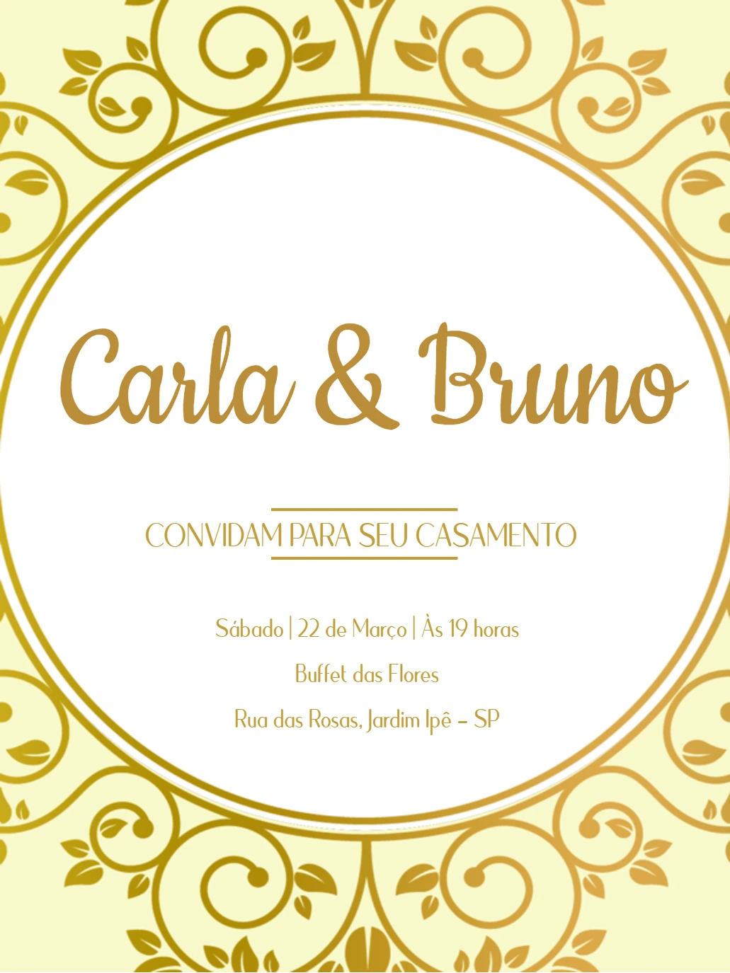 Convite de Casamento Arabescos Dourados para Editar Online