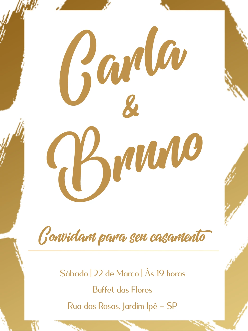 Convite de Casamento Elegante Dourado para Editar Online