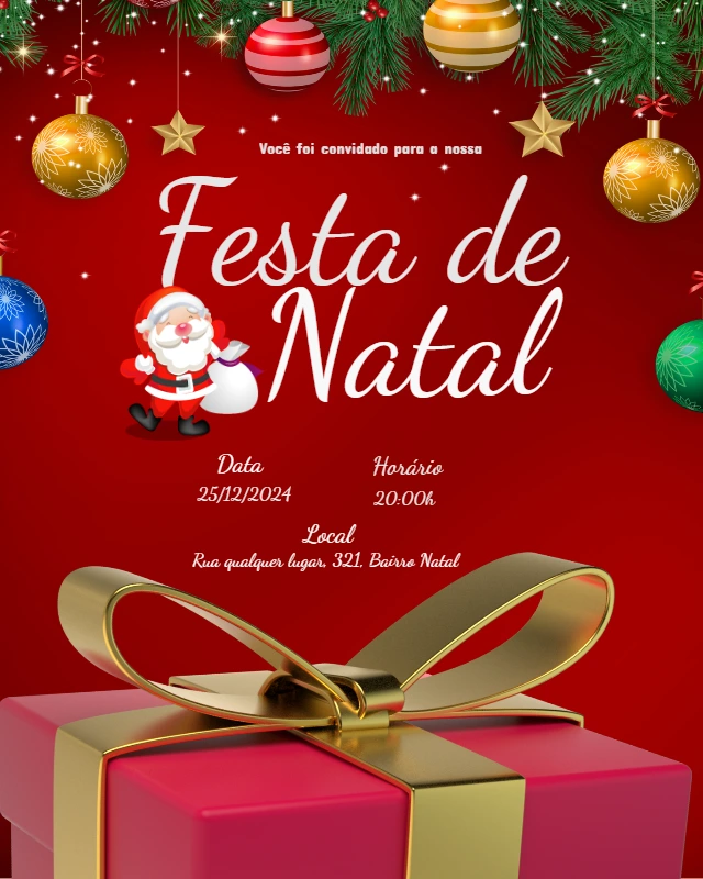 Convite de Festa de Natal com Papai Noel para Editar Online