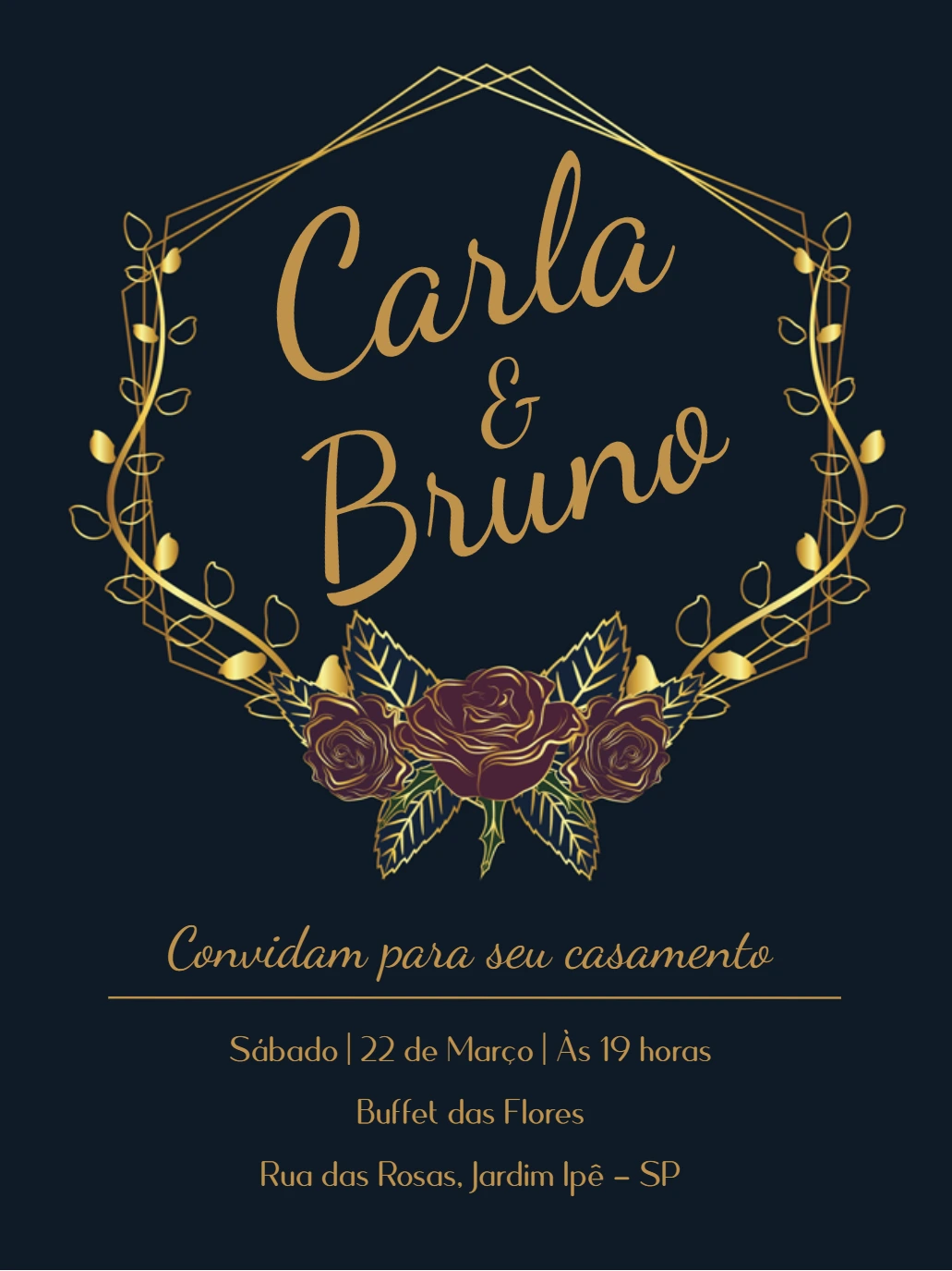 Convite de Casamento Floral e Geométrico para Editar Online