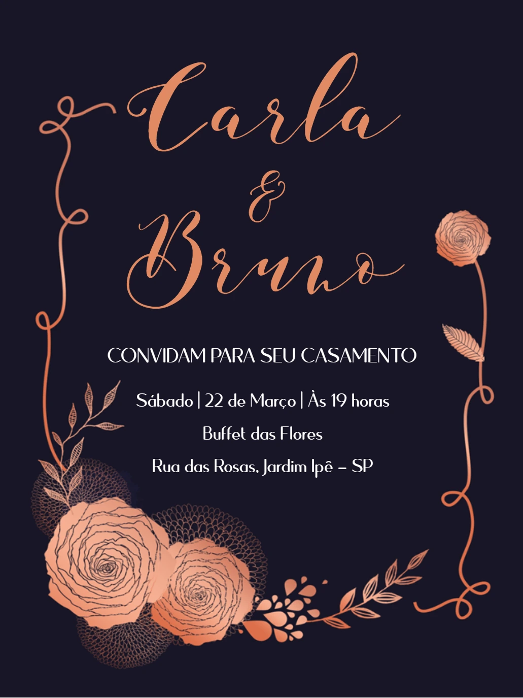 Convite de Casamento Floral Rosé Gold para Editar Online