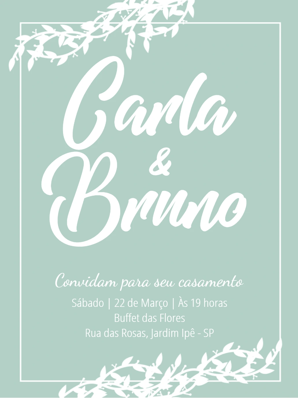 Convite de Casamento Delicado com Raminhos para Editar Online