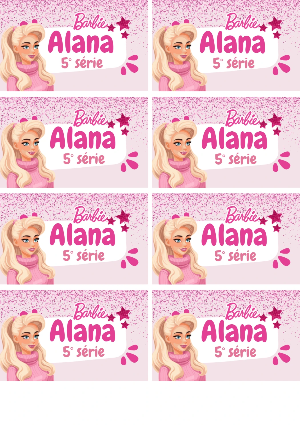 Etiqueta Escolar da Barbie para Editar e Imprimir Online