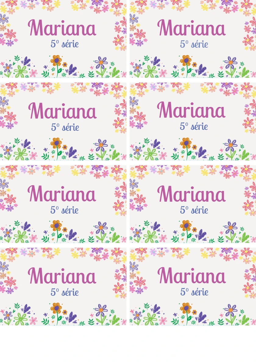 Etiqueta Escolar Floral Colorida para Editar e Imprimir